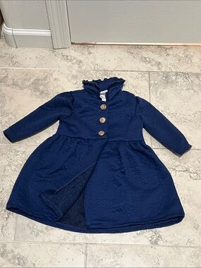 Little Lass Navy Blue Ruffled Collar Button-Front Dress